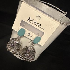 Jhumkas With Turquoise Crystals